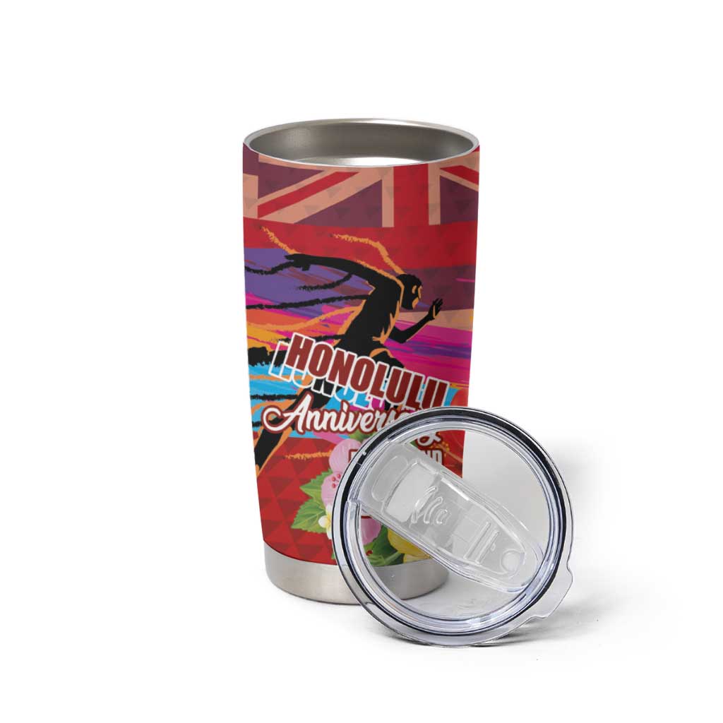 Honolulu Anniversary 52nd Running Tumbler Cup Marathon Competition Kakau Pattern Red Color LT03 - Polynesian Pride