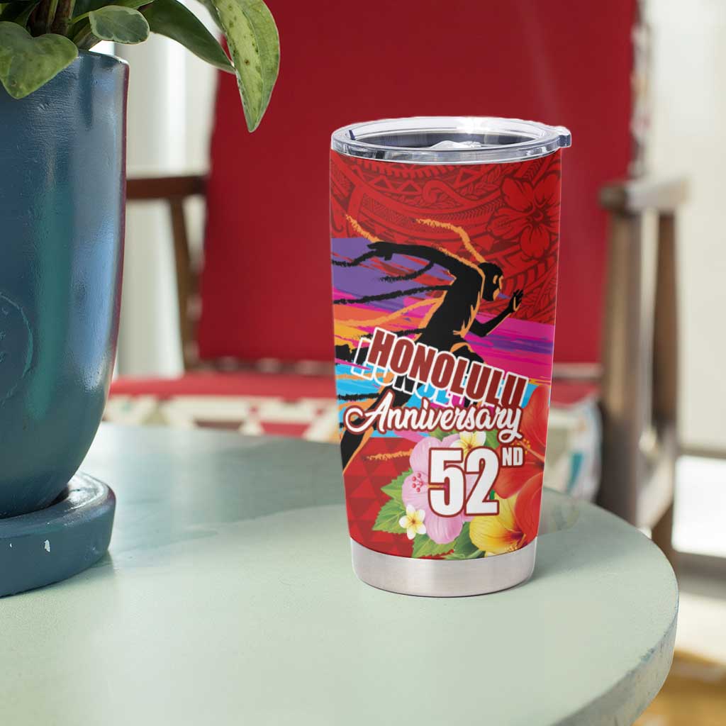 Honolulu Anniversary 52nd Running Tumbler Cup Marathon Competition Kakau Pattern Red Color LT03 - Polynesian Pride