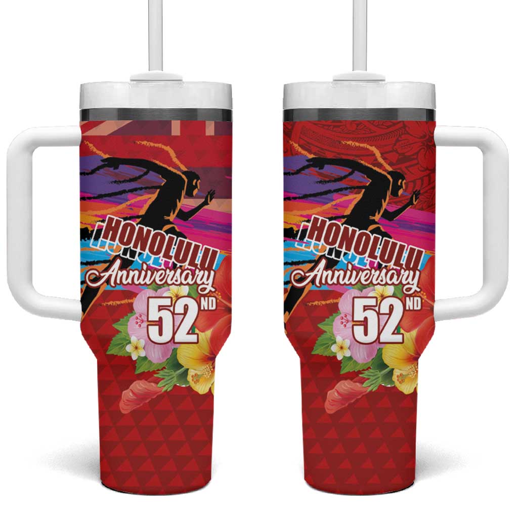 Honolulu Anniversary 52nd Running Tumbler With Handle Marathon Competition Kakau Pattern Red Color