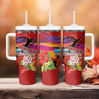 Honolulu Anniversary 52nd Running Tumbler With Handle Marathon Competition Kakau Pattern Red Color LT03 - Polynesian Pride