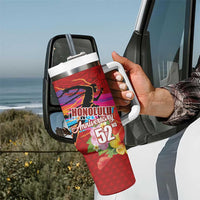 Honolulu Anniversary 52nd Running Tumbler With Handle Marathon Competition Kakau Pattern Red Color LT03 - Polynesian Pride