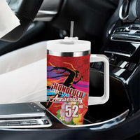 Honolulu Anniversary 52nd Running Tumbler With Handle Marathon Competition Kakau Pattern Red Color LT03 - Polynesian Pride