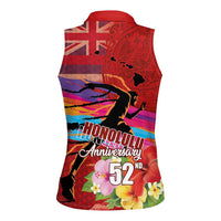 Honolulu Anniversary 52nd Running Women Sleeveless Polo Shirt Marathon Competition Kakau Pattern Red Color