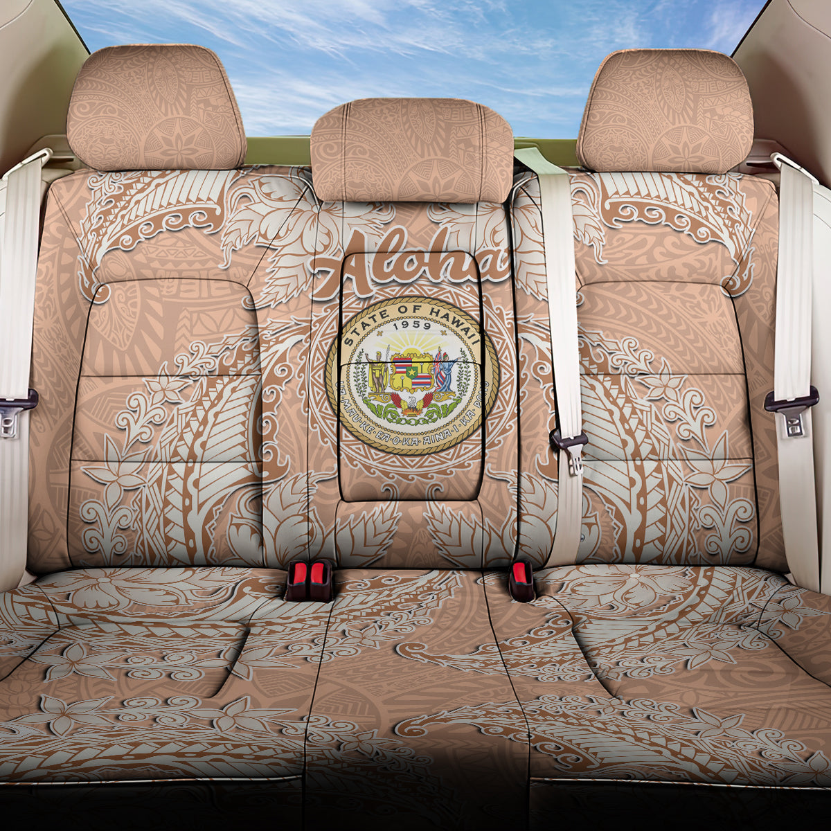 Hawaii Tropical Flowers with Kakau Tribal Back Car Seat Cover Peach Fuzz Color LT03