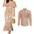 Hawaii Tropical Flowers with Kakau Tribal Couples Matching Mermaid Dress and Long Sleeve Button Shirt Peach Fuzz Color LT03 Peach Fuzz - Polynesian Pride