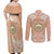 Hawaii Tropical Flowers with Kakau Tribal Couples Matching Off Shoulder Maxi Dress and Long Sleeve Button Shirt Peach Fuzz Color LT03 - Polynesian Pride
