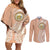 Hawaii Tropical Flowers with Kakau Tribal Couples Matching Off Shoulder Short Dress and Long Sleeve Button Shirt Peach Fuzz Color LT03 Peach Fuzz - Polynesian Pride