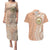 Hawaii Tropical Flowers with Kakau Tribal Couples Matching Puletasi Dress and Hawaiian Shirt Peach Fuzz Color LT03 Peach Fuzz - Polynesian Pride