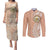 Hawaii Tropical Flowers with Kakau Tribal Couples Matching Puletasi Dress and Long Sleeve Button Shirt Peach Fuzz Color LT03 Peach Fuzz - Polynesian Pride