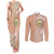 Hawaii Tropical Flowers with Kakau Tribal Couples Matching Tank Maxi Dress and Long Sleeve Button Shirt Peach Fuzz Color LT03 Peach Fuzz - Polynesian Pride