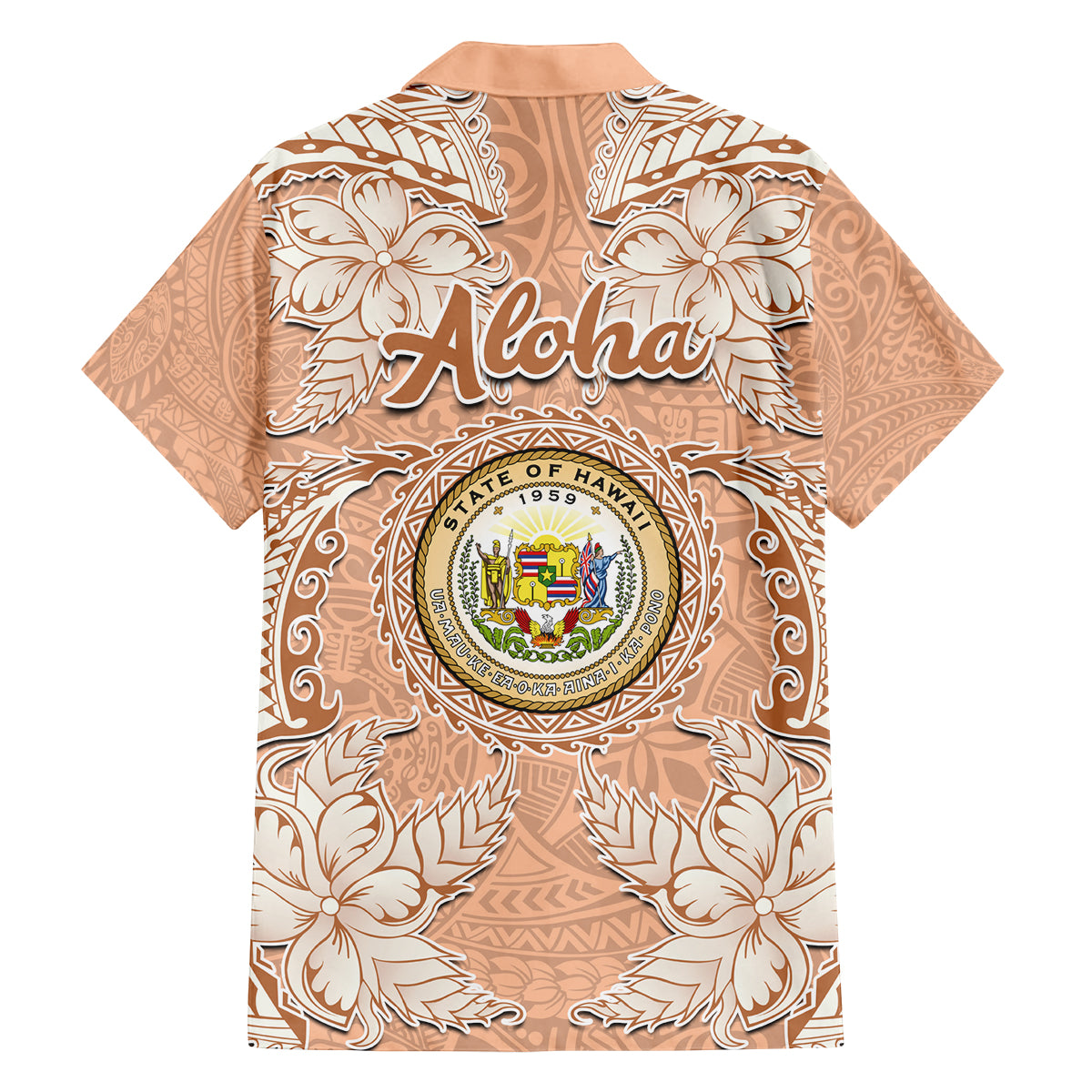 Hawaii Tropical Flowers with Kakau Tribal Family Matching Tank Maxi Dress and Hawaiian Shirt Peach Fuzz Color LT03 - Polynesian Pride