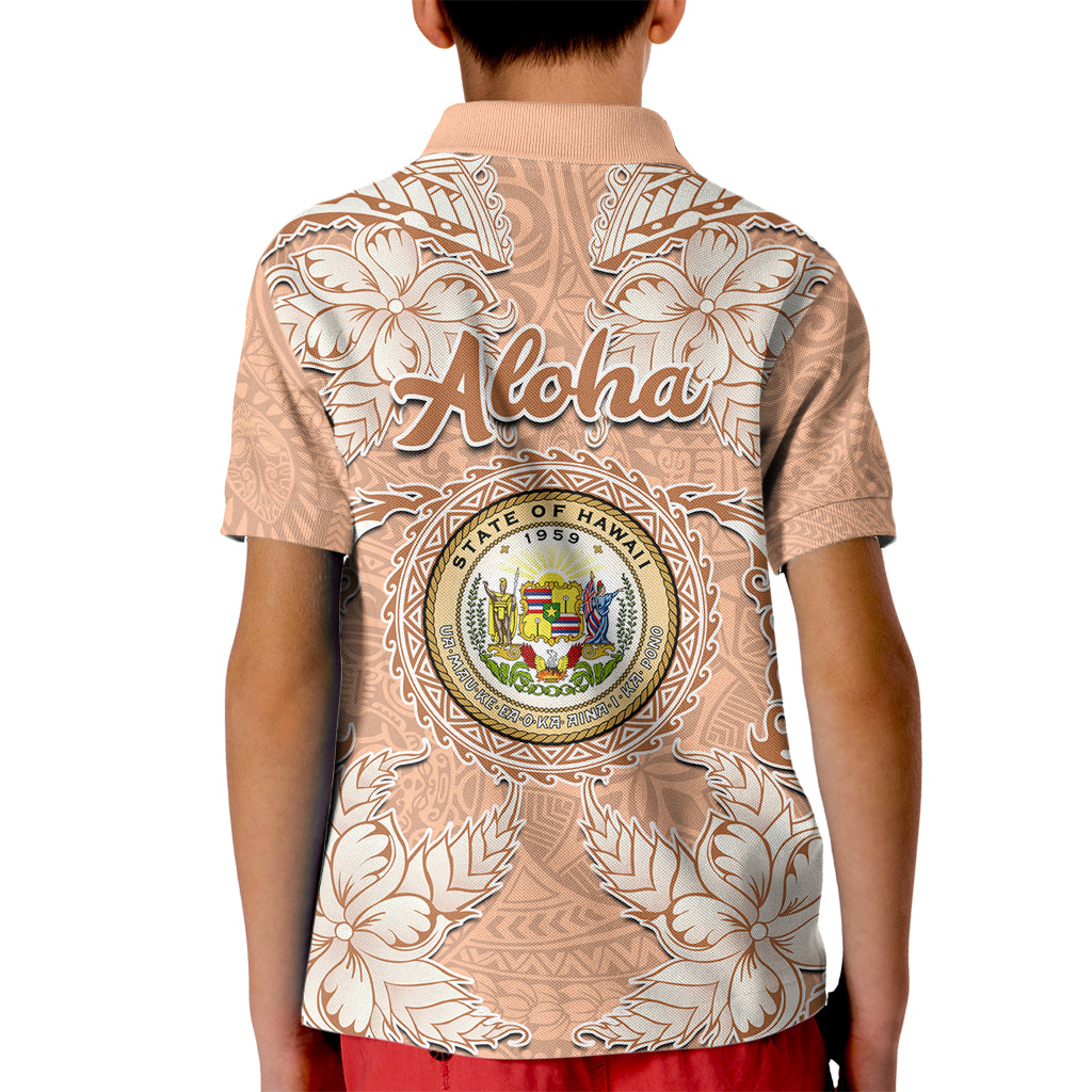 Hawaii Tropical Flowers with Kakau Tribal Kid Polo Shirt Peach Fuzz Color LT03 - Polynesian Pride