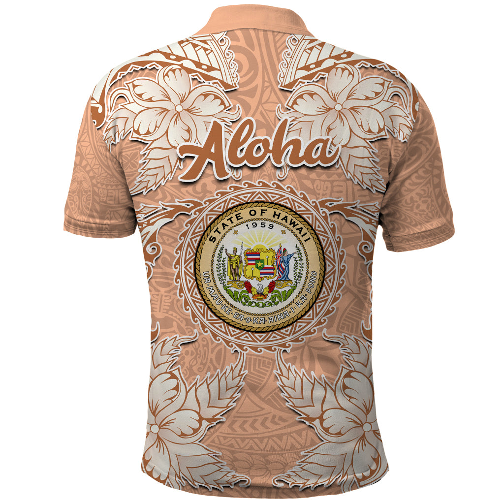 Hawaii Tropical Flowers with Kakau Tribal Polo Shirt Peach Fuzz Color LT03 - Polynesian Pride
