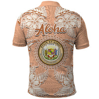 Hawaii Tropical Flowers with Kakau Tribal Polo Shirt Peach Fuzz Color LT03 - Polynesian Pride