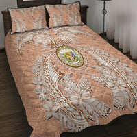 Hawaii Tropical Flowers with Kakau Tribal Quilt Bed Set Peach Fuzz Color LT03 - Polynesian Pride