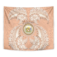 Hawaii Tropical Flowers with Kakau Tribal Tapestry Peach Fuzz Color LT03 - Polynesian Pride