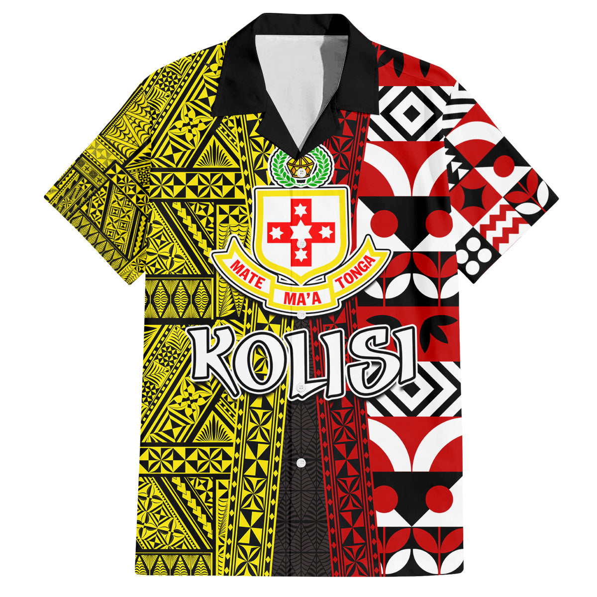 Tonga Kolisi Tonga Family Matching Off Shoulder Short Dress and Hawaiian Shirt Ngatu and Geometric Pattern LT03 Dad's Shirt - Short Sleeve Red - Polynesian Pride