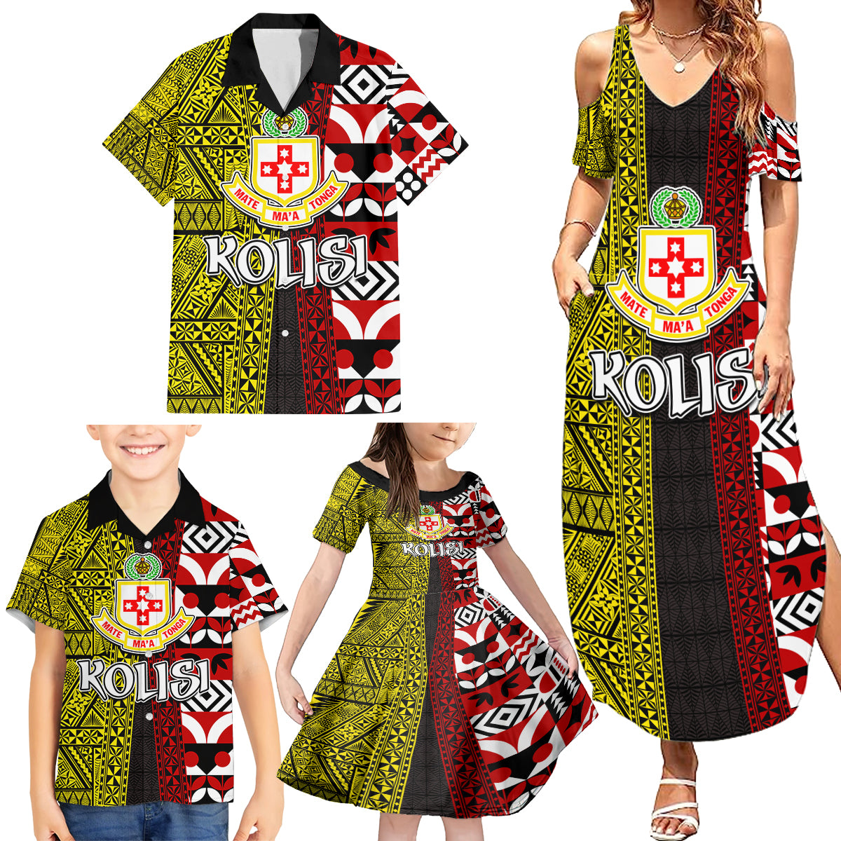 Tonga Kolisi Tonga Family Matching Summer Maxi Dress and Hawaiian Shirt Ngatu and Geometric Pattern LT03 - Polynesian Pride