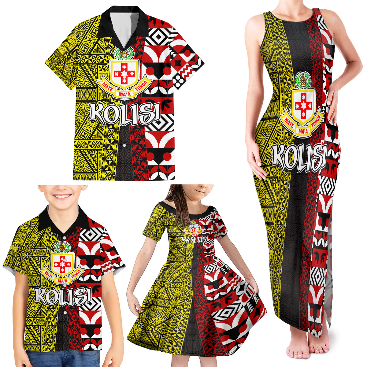 Tonga Kolisi Tonga Family Matching Tank Maxi Dress and Hawaiian Shirt Ngatu and Geometric Pattern LT03 - Polynesian Pride