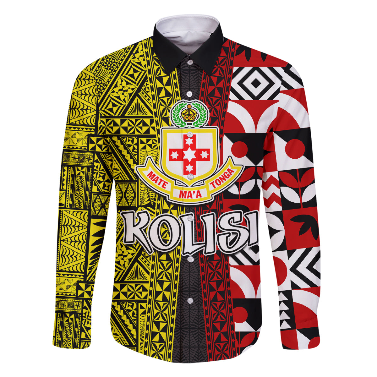 Tonga Kolisi Tonga Family Matching Tank Maxi Dress and Hawaiian Shirt Ngatu and Geometric Pattern LT03 Dad's Shirt - Long Sleeve Red - Polynesian Pride