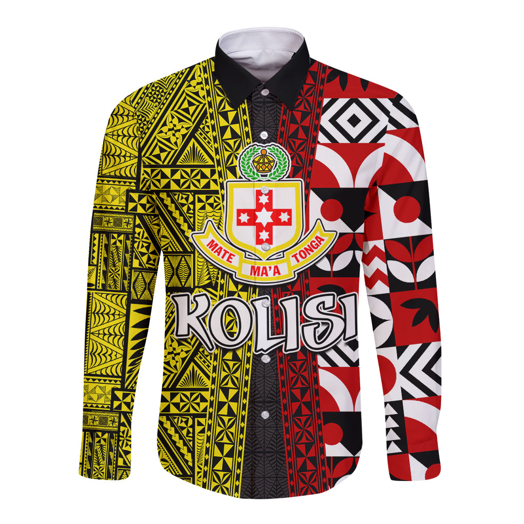 Tonga Kolisi Tonga Long Sleeve Button Shirt Ngatu and Geometric Pattern LT03 Unisex Red - Polynesian Pride