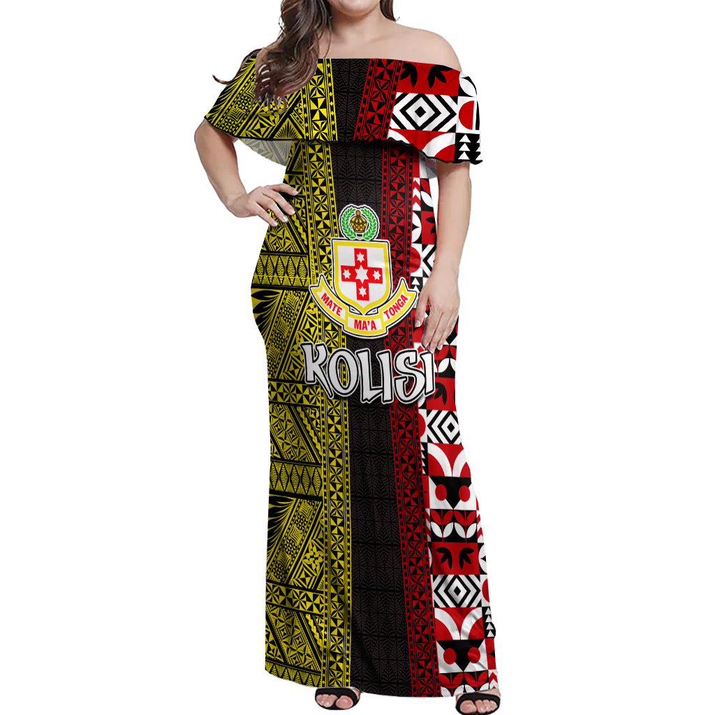 Tonga Kolisi Tonga Off Shoulder Maxi Dress Ngatu and Geometric Pattern LT03 Women Red - Polynesian Pride