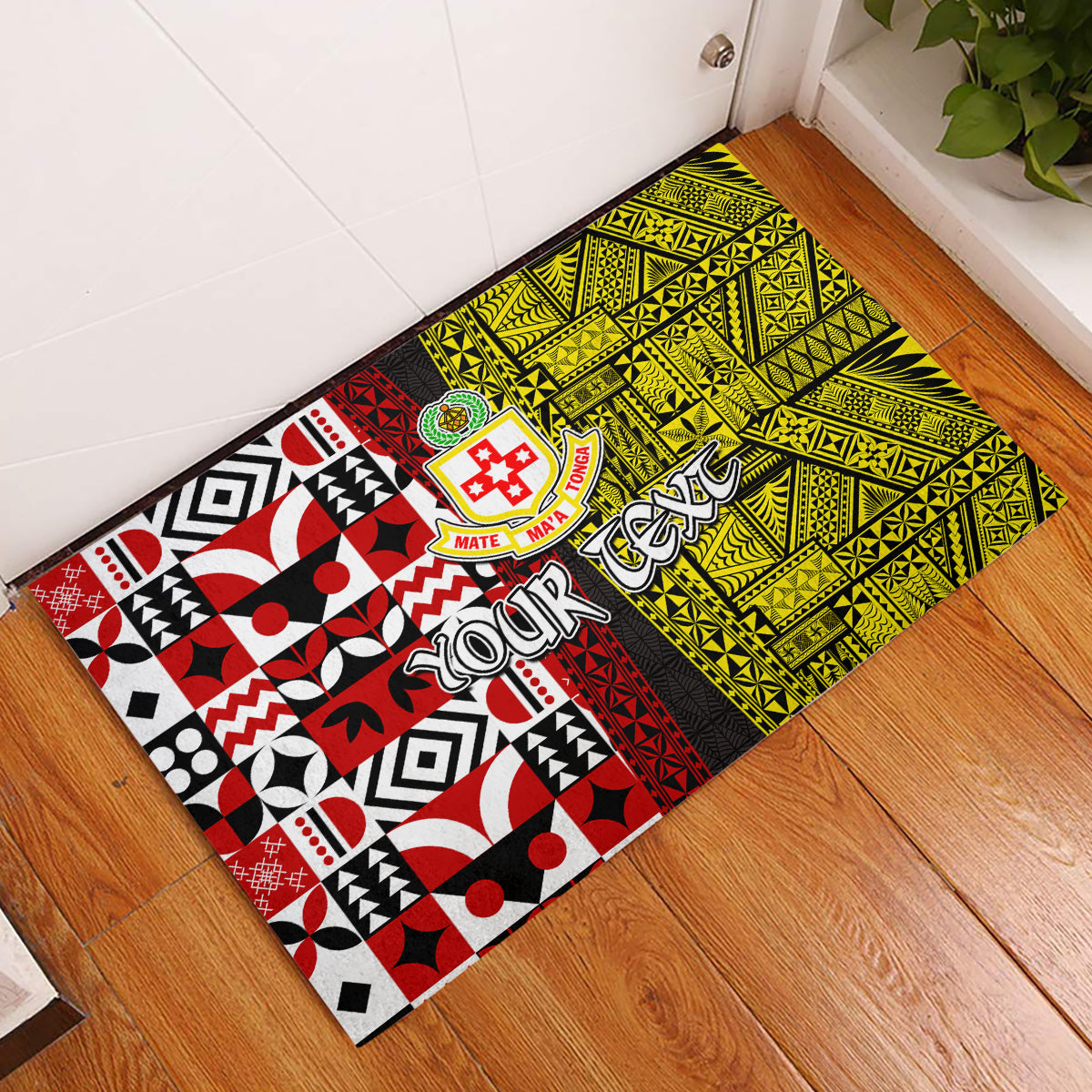 Tonga Kolisi Tonga Rubber Doormat Ngatu and Geometric Pattern LT03 Red - Polynesian Pride