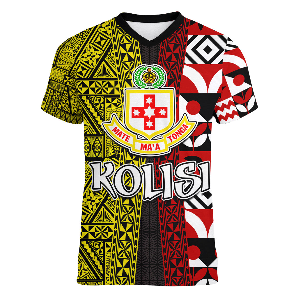 Tonga Kolisi Tonga Women V Neck T Shirt Ngatu and Geometric Pattern LT03 Female Red - Polynesian Pride