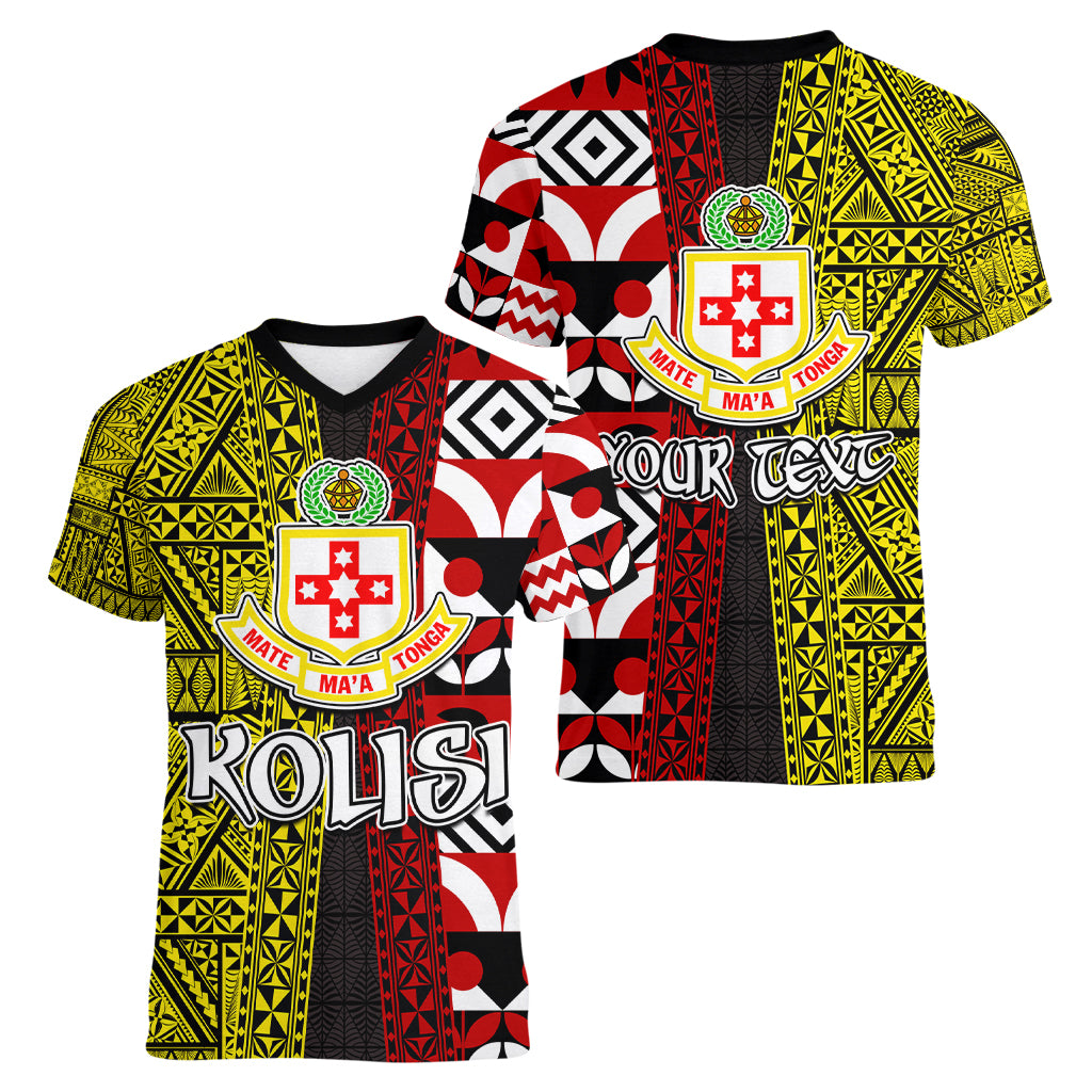 Tonga Kolisi Tonga Women V Neck T Shirt Ngatu and Geometric Pattern LT03 - Polynesian Pride