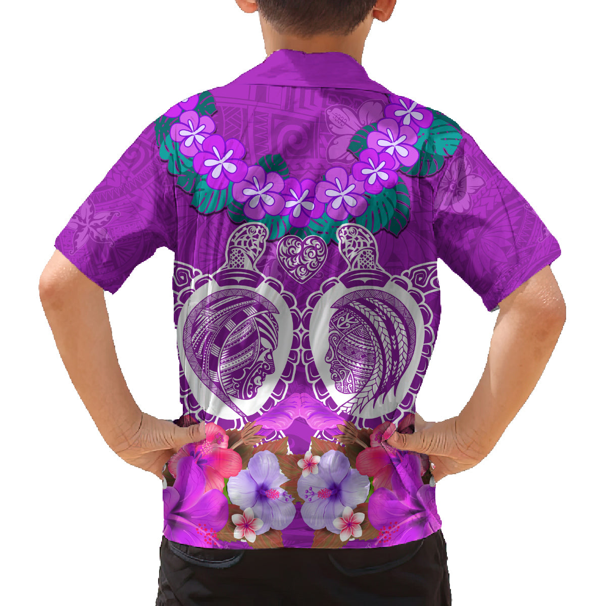 Polynesian Valentine Day Family Matching Off Shoulder Maxi Dress and Hawaiian Shirt Love Couple Turtle Maori Hibiscus Purple LT03 - Polynesian Pride