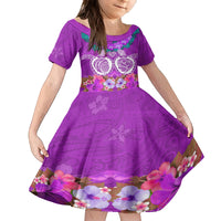 Polynesian Valentine Day Family Matching Off Shoulder Maxi Dress and Hawaiian Shirt Love Couple Turtle Maori Hibiscus Purple LT03 Daughter's Dress Purple - Polynesian Pride