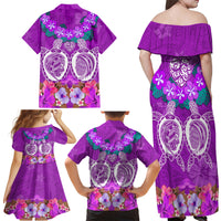Polynesian Valentine Day Family Matching Off Shoulder Maxi Dress and Hawaiian Shirt Love Couple Turtle Maori Hibiscus Purple LT03 - Polynesian Pride