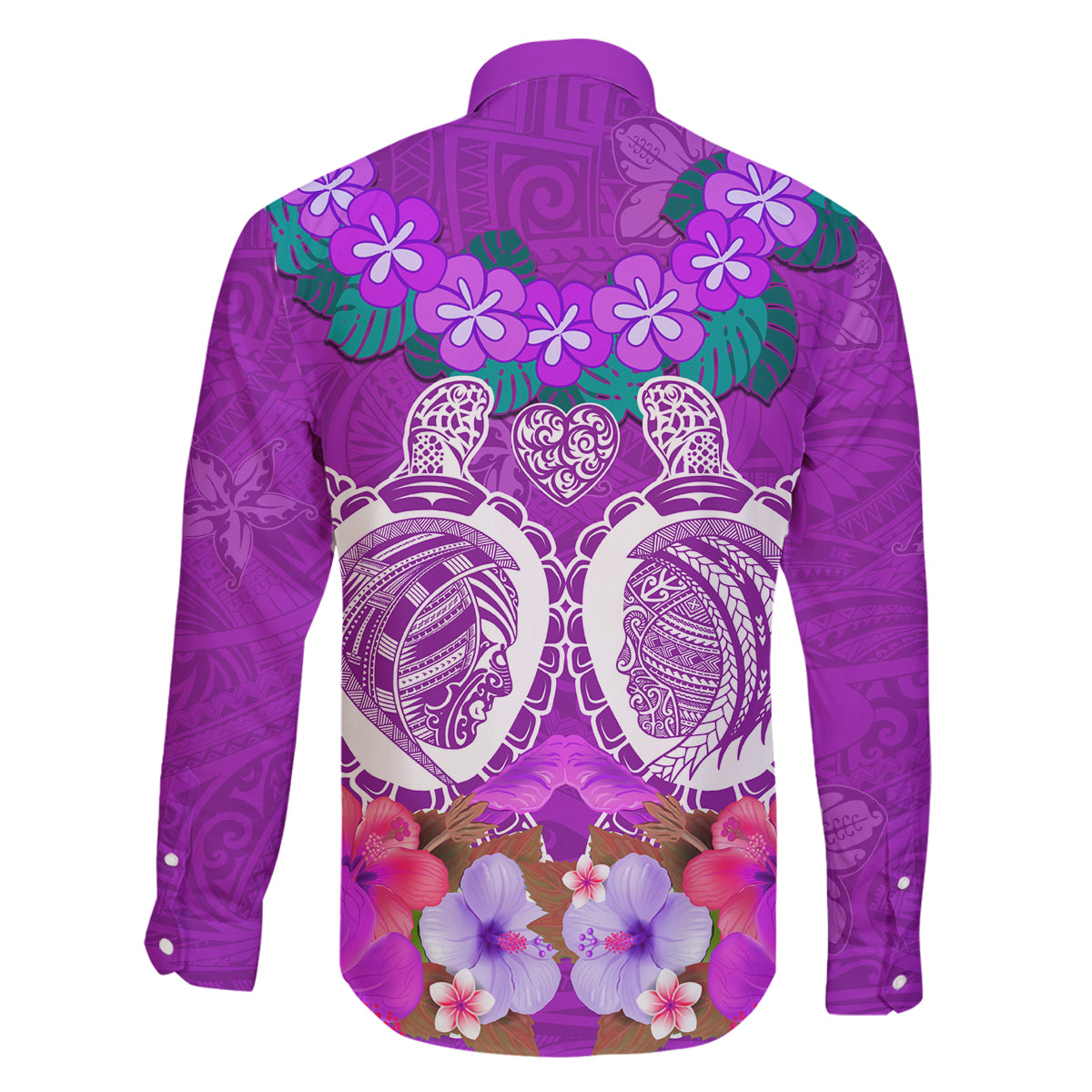 Polynesian Valentine Day Family Matching Off Shoulder Maxi Dress and Hawaiian Shirt Love Couple Turtle Maori Hibiscus Purple LT03 - Polynesian Pride