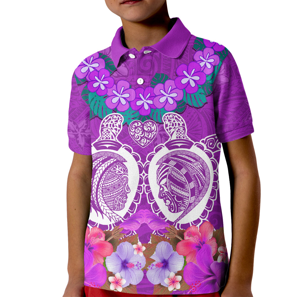 Polynesian Valentine Day Kid Polo Shirt Love Couple Turtle Maori Hibiscus Purple LT03 Kid Purple - Polynesian Pride