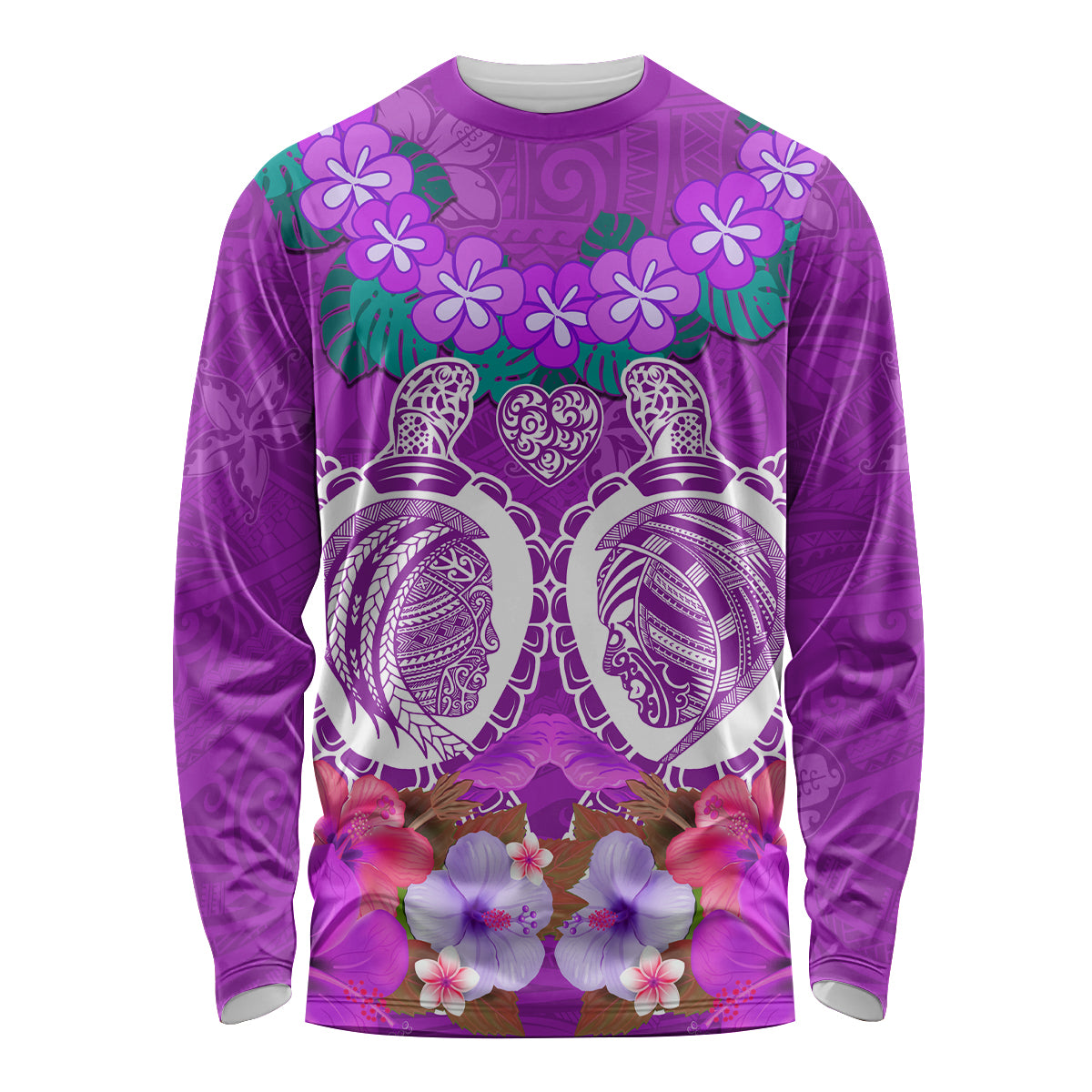 Polynesian Valentine Day Long Sleeve Shirt Love Couple Turtle Maori Hibiscus Purple LT03 Unisex Purple - Polynesian Pride