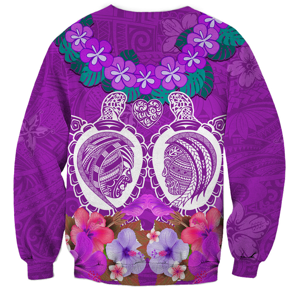 Polynesian Valentine Day Sweatshirt Love Couple Turtle Maori Hibiscus Purple LT03 - Polynesian Pride