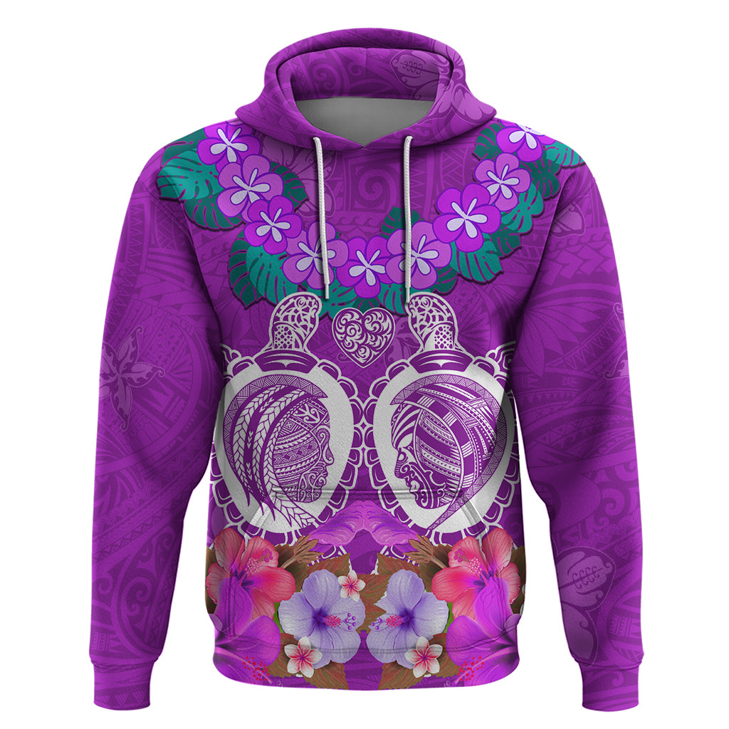 Polynesian Valentine Day Zip Hoodie Love Couple Turtle Maori Hibiscus Purple LT03 Pullover Hoodie Purple - Polynesian Pride