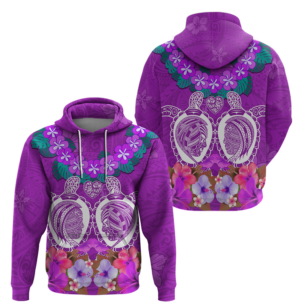 Polynesian Valentine Day Zip Hoodie Love Couple Turtle Maori Hibiscus Purple LT03 - Polynesian Pride