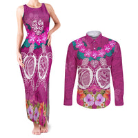 Polynesian Valentine Day Couples Matching Tank Maxi Dress and Long Sleeve Button Shirt Love Couple Turtle Maori Hibiscus Pink LT03 Pink - Polynesian Pride