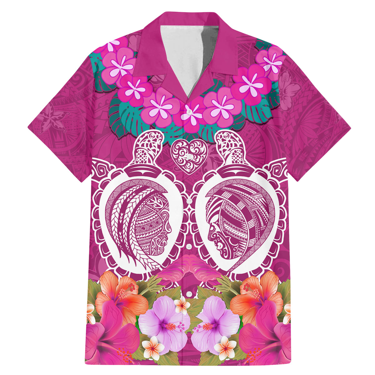 Polynesian Valentine Day Family Matching Mermaid Dress and Hawaiian Shirt Love Couple Turtle Maori Hibiscus Pink LT03 Dad's Shirt - Short Sleeve Pink - Polynesian Pride