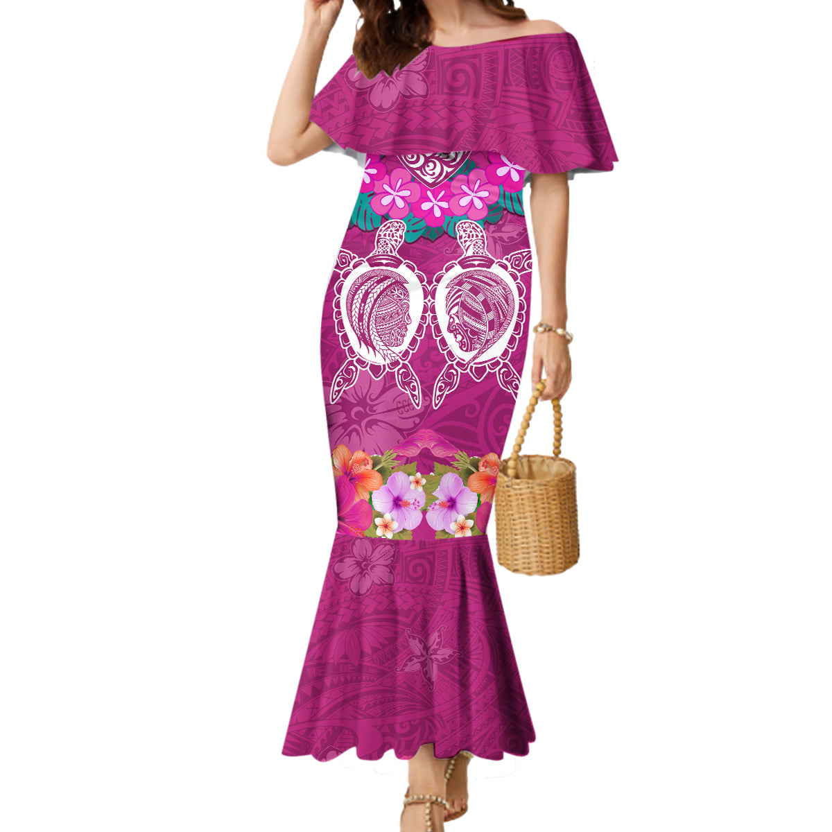 Polynesian Valentine Day Mermaid Dress Love Couple Turtle Maori Hibiscus Pink LT03 Women Pink - Polynesian Pride