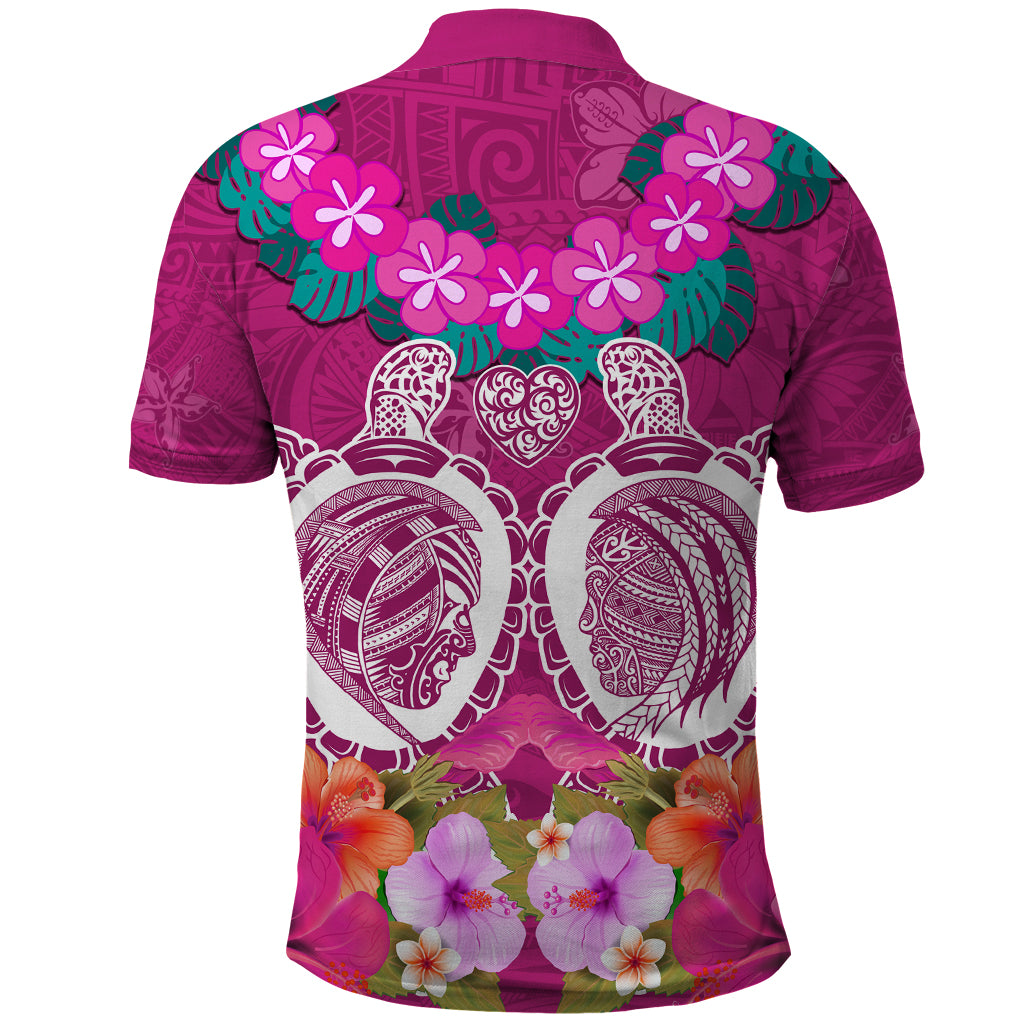 Polynesian Valentine Day Polo Shirt Love Couple Turtle Maori Hibiscus Pink LT03 - Polynesian Pride