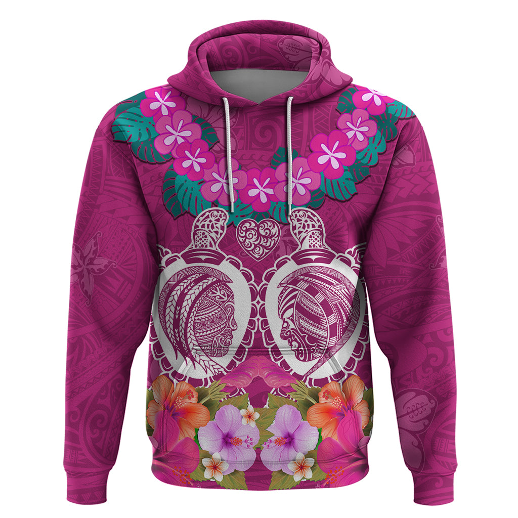 Polynesian Valentine Day Zip Hoodie Love Couple Turtle Maori Hibiscus Pink LT03 Pullover Hoodie Pink - Polynesian Pride
