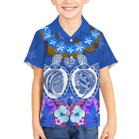 Polynesian Valentine Day Family Matching Short Sleeve Bodycon Dress and Hawaiian Shirt Love Couple Turtle Maori Hibiscus Blue LT03 Son's Shirt Blue - Polynesian Pride