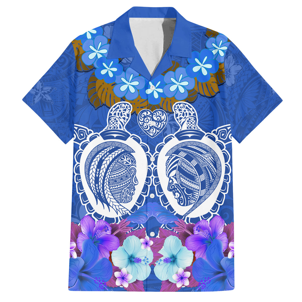 Polynesian Valentine Day Family Matching Tank Maxi Dress and Hawaiian Shirt Love Couple Turtle Maori Hibiscus Blue LT03 Dad's Shirt - Short Sleeve Blue - Polynesian Pride