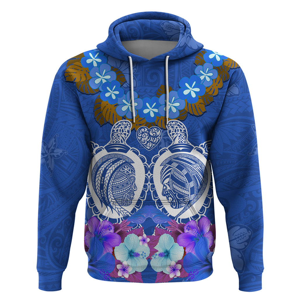 Polynesian Valentine Day Hoodie Love Couple Turtle Maori Hibiscus Blue LT03 Pullover Hoodie Blue - Polynesian Pride