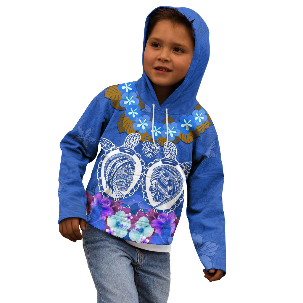 Polynesian Valentine Day Kid Hoodie Love Couple Turtle Maori Hibiscus Blue LT03 - Polynesian Pride
