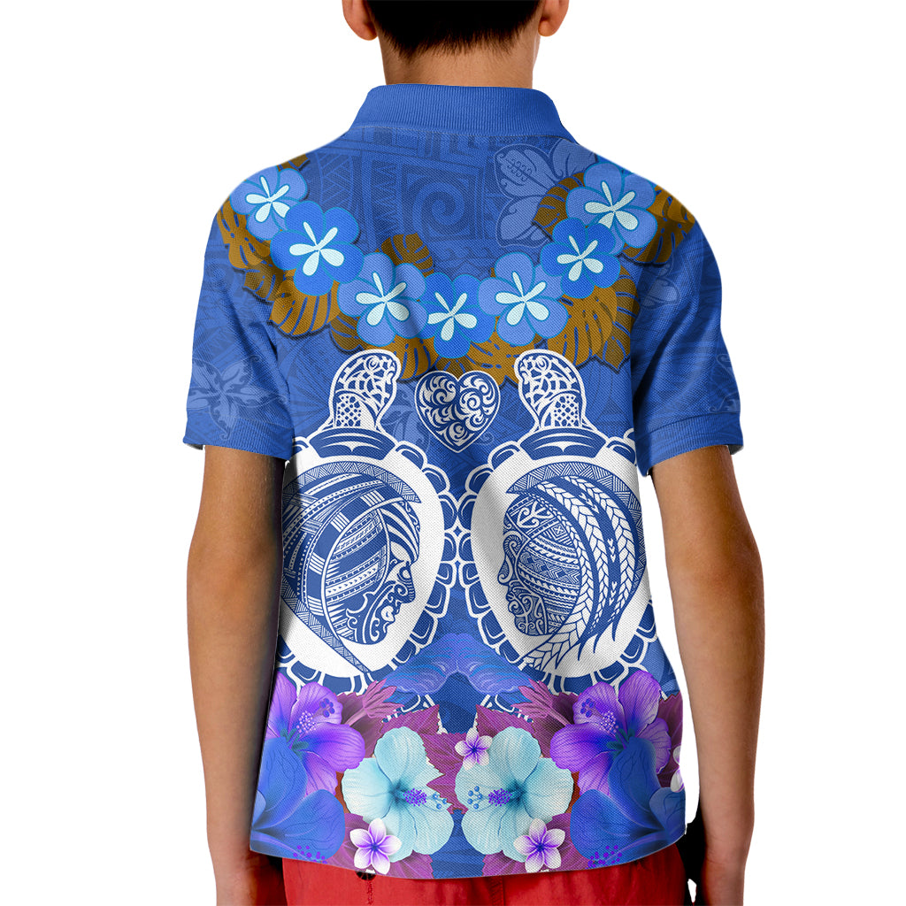Polynesian Valentine Day Kid Polo Shirt Love Couple Turtle Maori Hibiscus Blue LT03 - Polynesian Pride