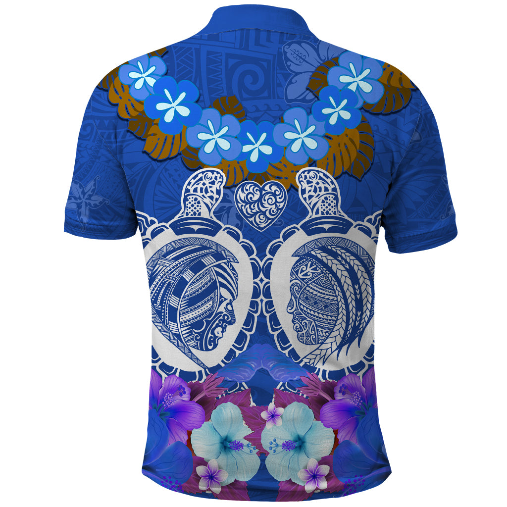 Polynesian Valentine Day Polo Shirt Love Couple Turtle Maori Hibiscus Blue LT03 - Polynesian Pride