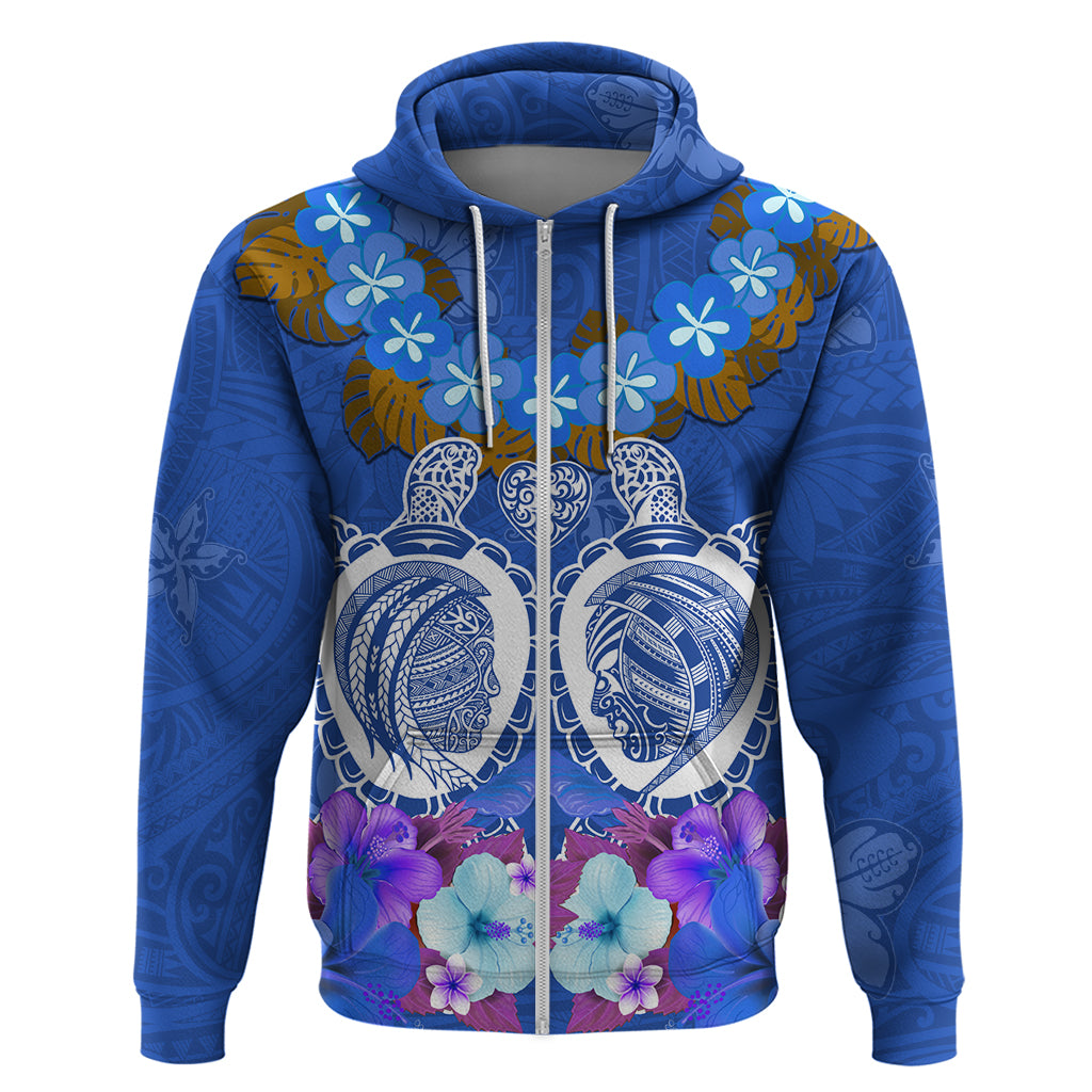 Polynesian Valentine Day Zip Hoodie Love Couple Turtle Maori Hibiscus Blue LT03 Zip Hoodie Blue - Polynesian Pride